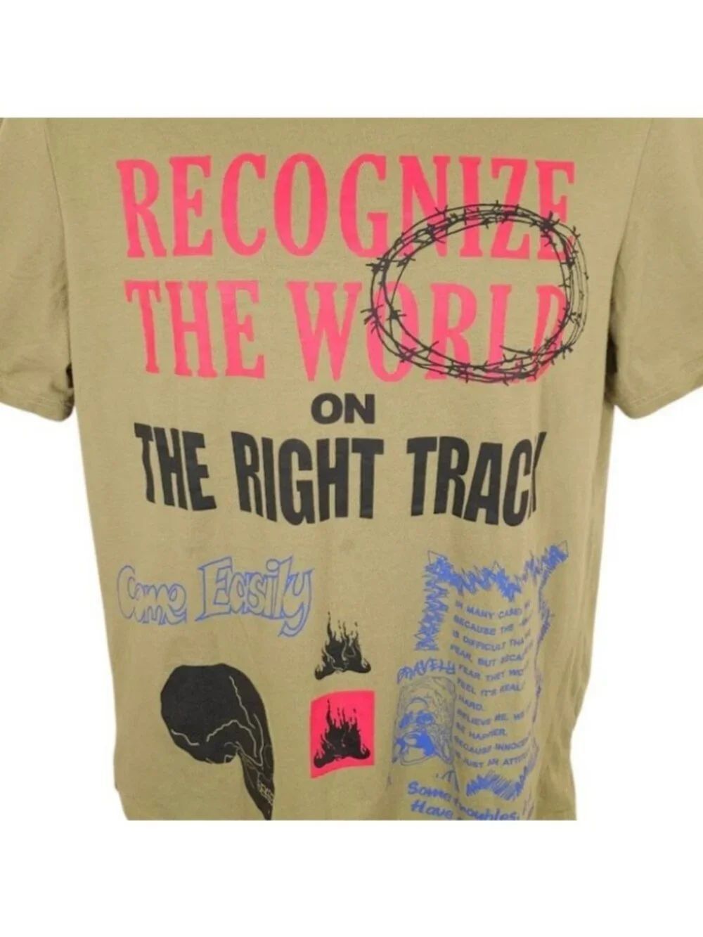 Recognize The World T Shirt Mens Size Medium Green Skull Streetwear